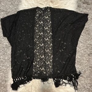 Black Lace Kimono with Fringe
